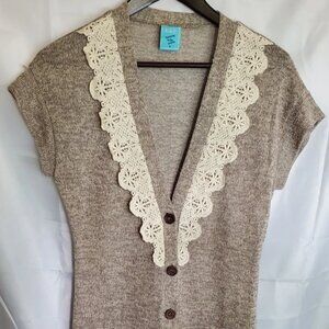 H.I.P. Happening in the Present‎ women's short-sleeved V-neck knit cardigan Sz S